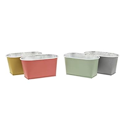 Set of 4 Oblong Metal Bucket Planters in Pink, Yellow, Green, Grey