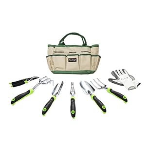 8 Piece Garden Tool Set with Garden Tote Bag and Work Gloves