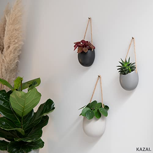 Kazai. Wall Planters -Ellie- | Hanging Ceramic Plant Pots 3 Pieces | Wall Decoration for Indoors, Balcony and Garden | Black (Matte)