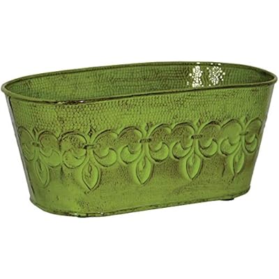 Robert Allen MPT01897 Fleur De Lis Series Metal Oval Planter Flower Pot, 10