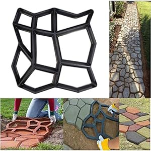 Concrete mold with samples of finished stepping stones made with it