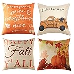 Anickal Set of 4 Fall Pillow Covers Autumn Theme Farmhouse Decorative Throw Pillow Covers 18x18 Inch for Fall Decorations