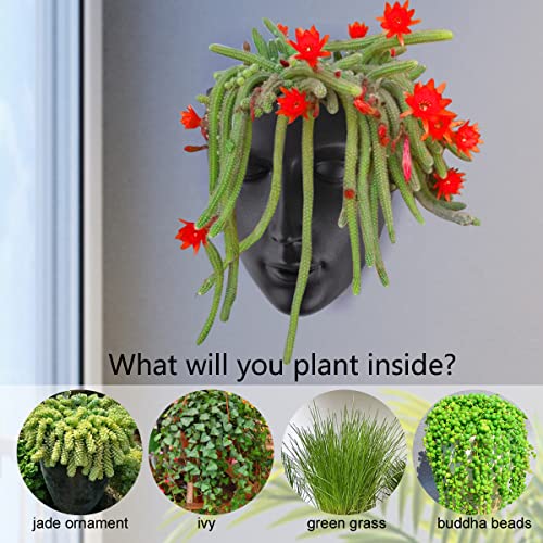 Notakia Face Planter Pot Head Planter Wall Mounted Outdoor Face Planter with Drainage for Cute Plants for Indoor Wall Decor Succulent Cactus Planter Gift for Friends and Family (Black)