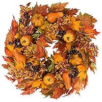 The Wreath Depot Montgomery Hollow Silk Fall Door Wreath, 26 inch, Beautiful White Gift Box Included