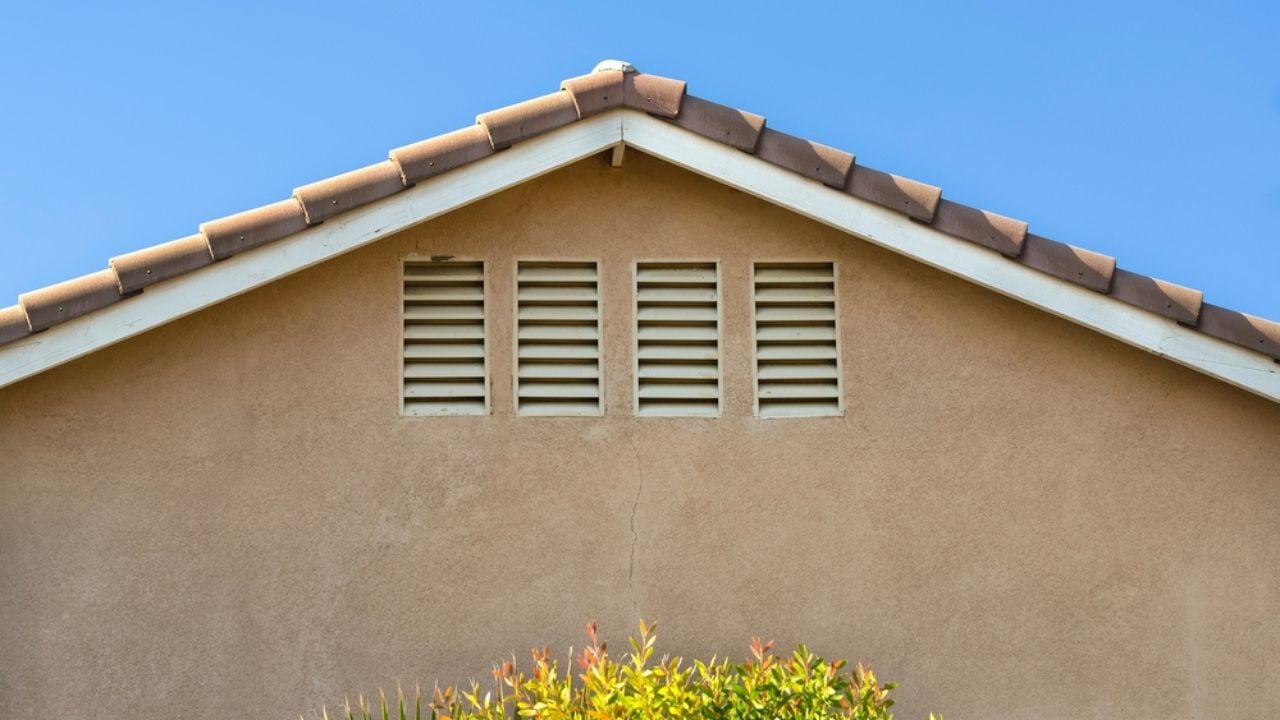 Attic ventilation window of a house, Menifee, California