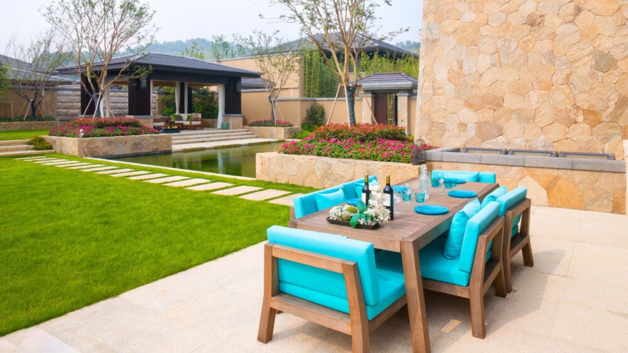 Elegant furniture in the patio outside building