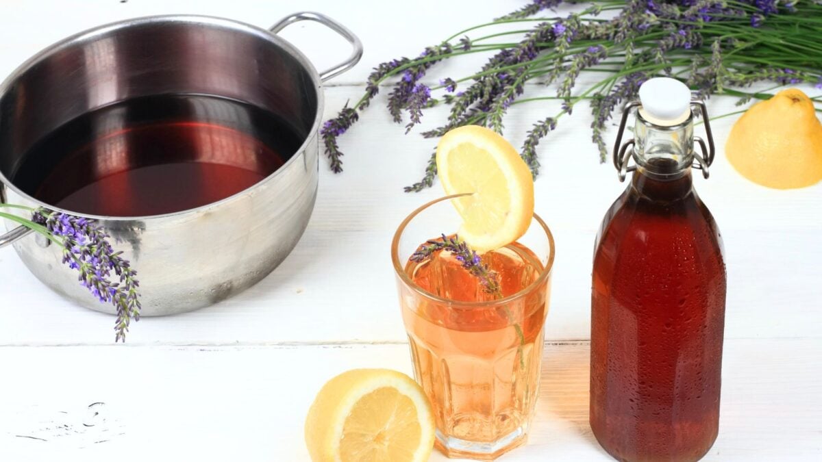 set up to make  lavender simple syrup.