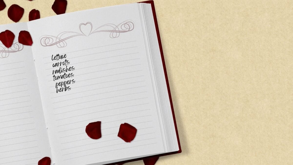 A notebook with a handwritten plant list.