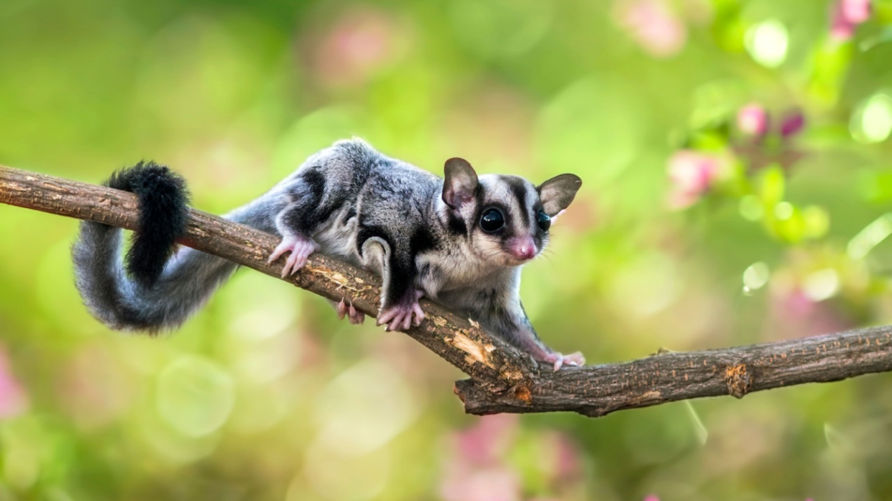 sugar gliders move above the twigs