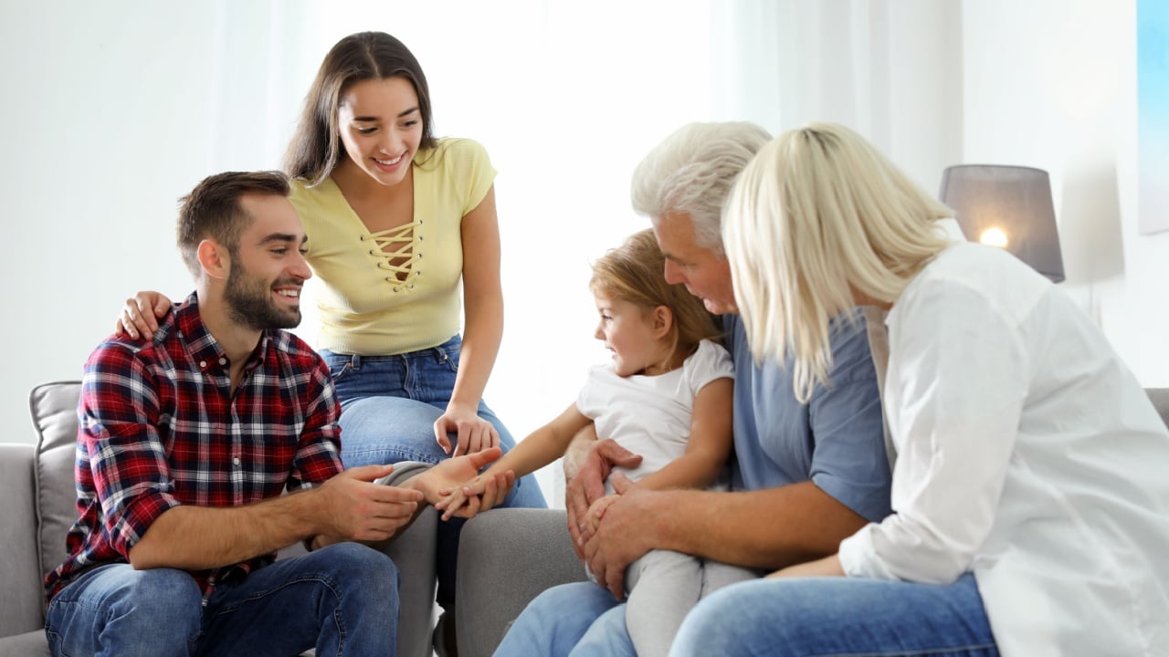 Happy family at home. Reunion of generations