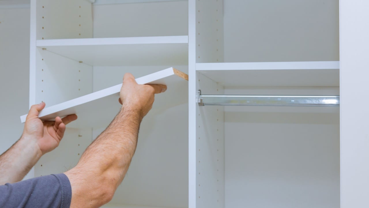 Assembling shelves for closet cabinet with home a new apartment wall installing a shelf