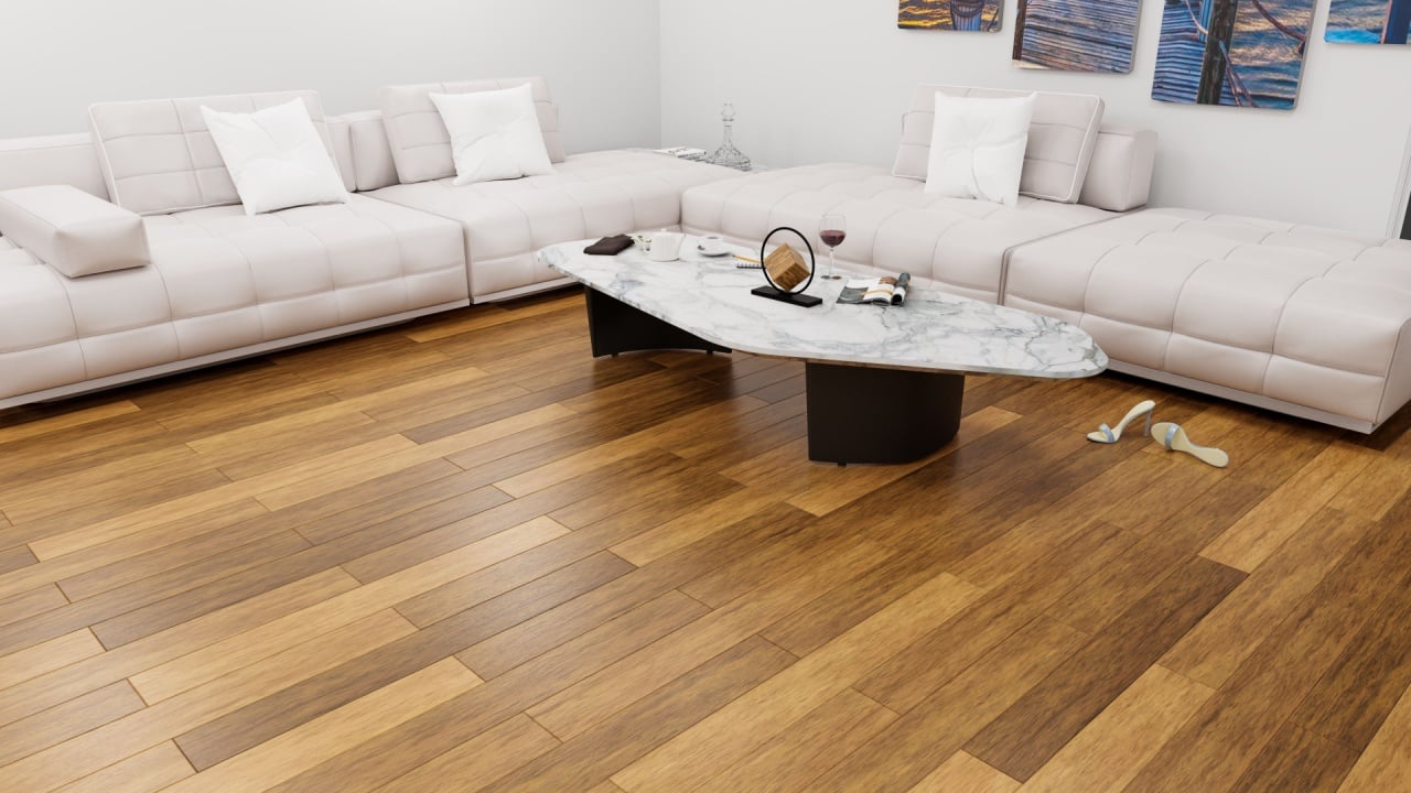Stylish living room with wood flooring and modern interior