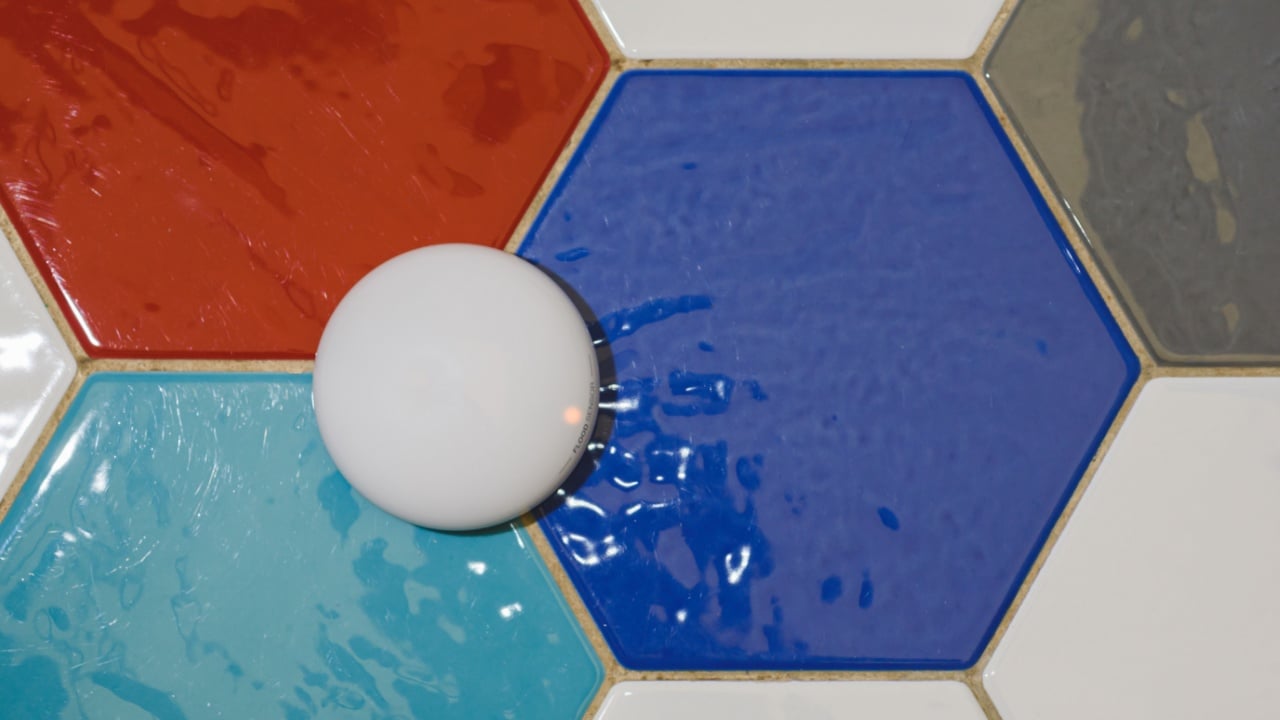 Wireless smart water leak sensor detected flood on bathroom floor