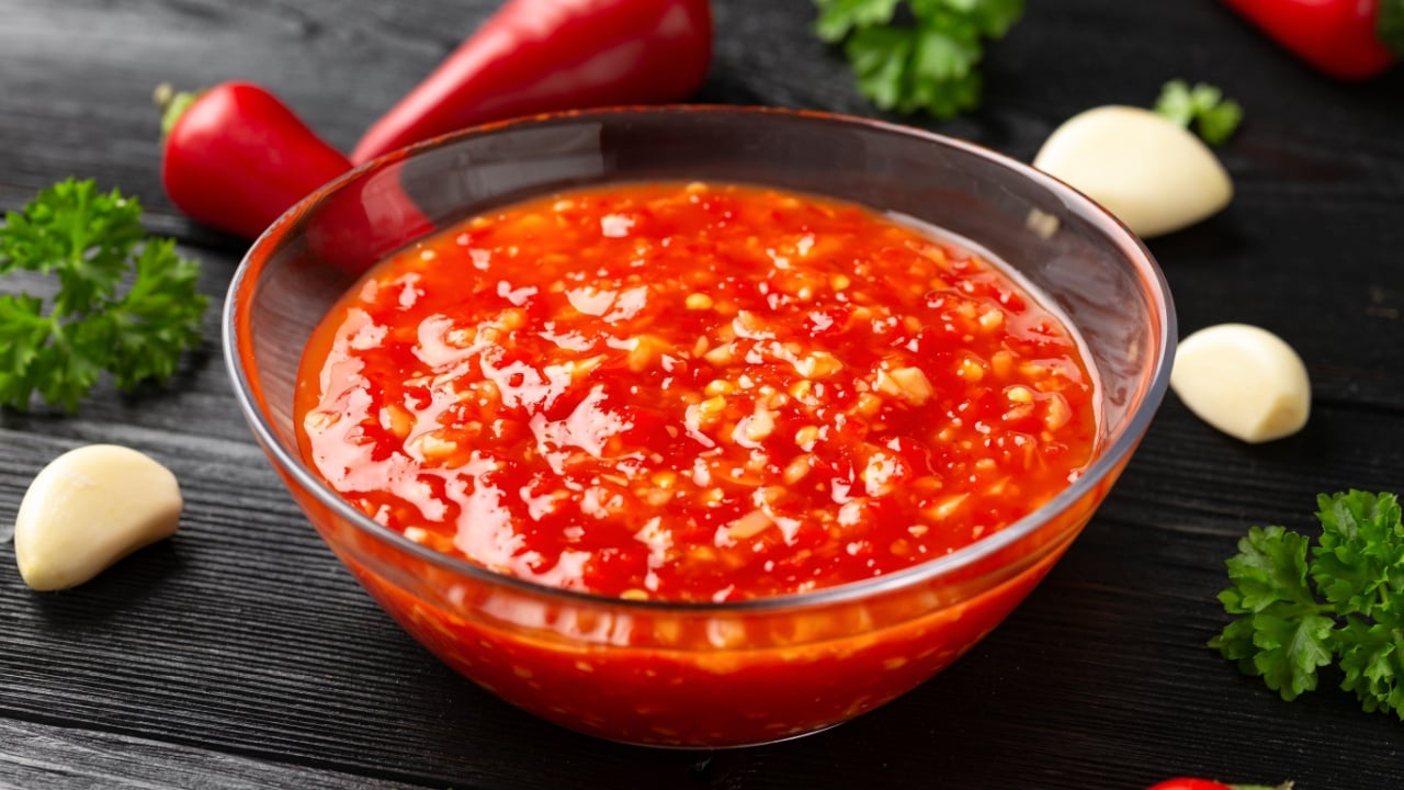 Hot Sweet chilli sauce in glass bowl