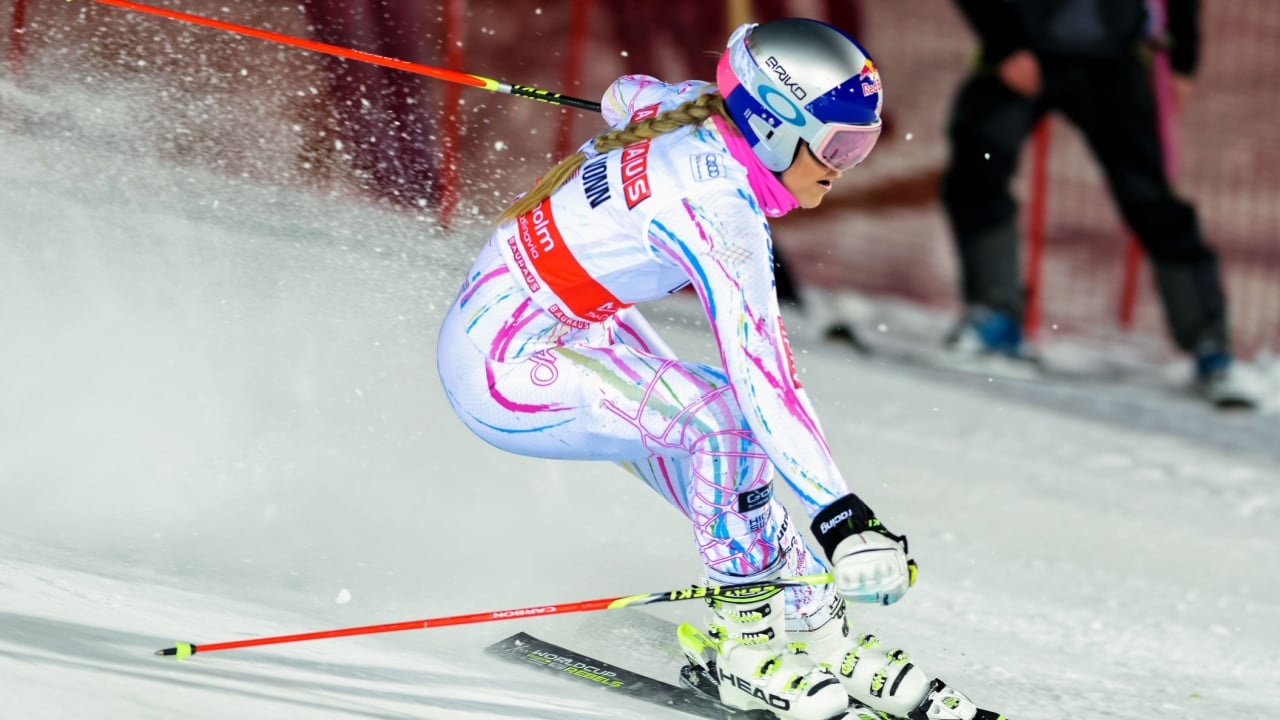STOCKHOLM, SWEDEN - FEB 23, 2016: Lindsey Vonn (USA) in action at FIS SKI WORLD CUP