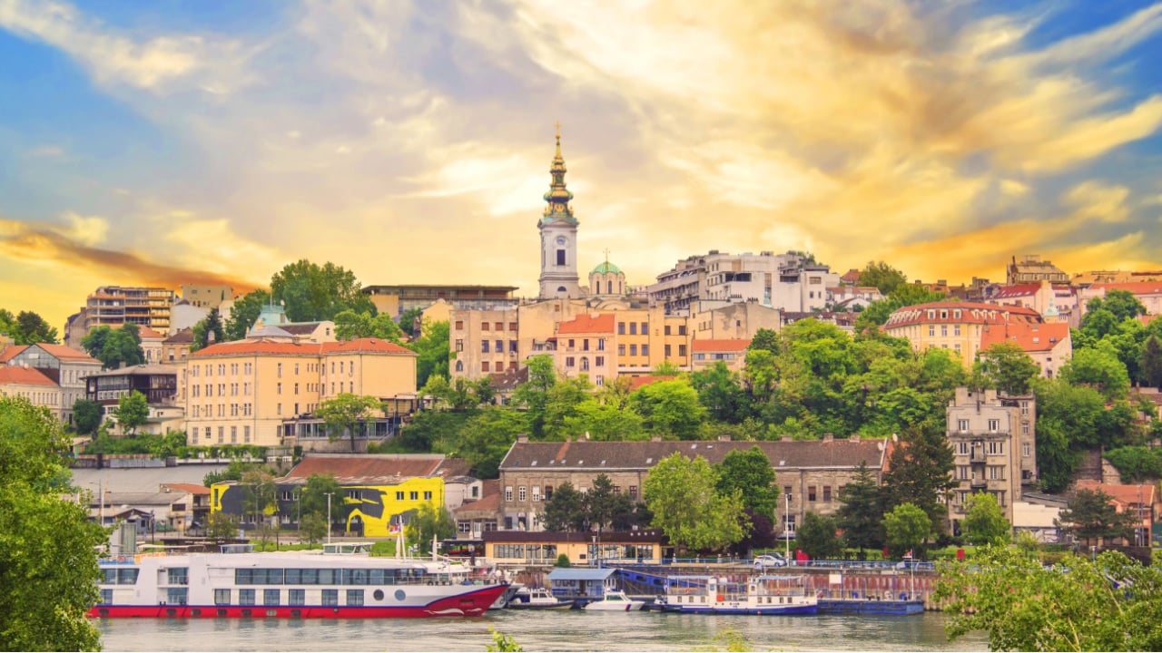 Beautiful view of the historic center of Belgrade on the banks of the Sava River, Serbia