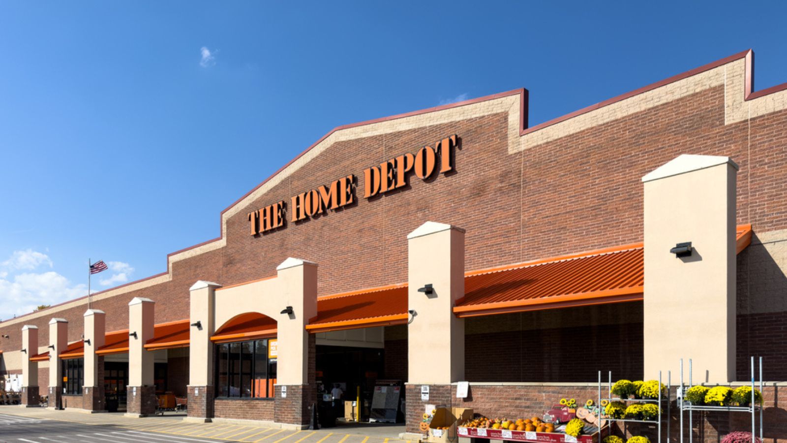 The Home Depot store front entrance. The Home Depot is a retailer of home improvement and construction products and services.