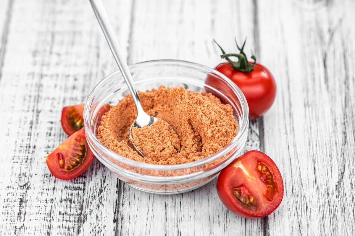 tomato powder in a glass bowl