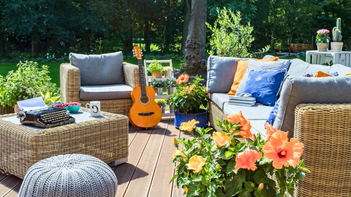 Vibrant colored patio furniture and decor. 
